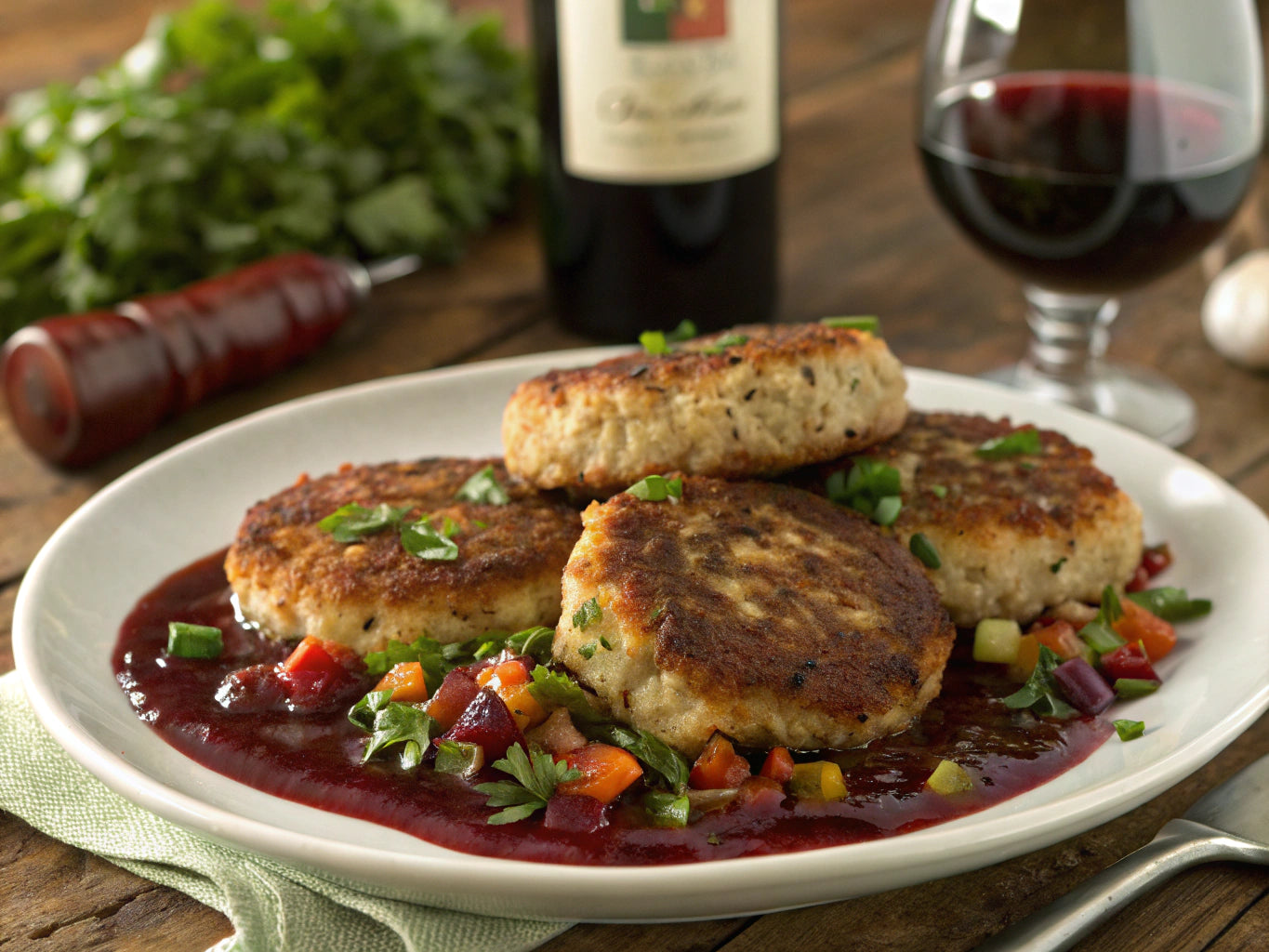 Farmer Patties with Red Wine Sauce (Low-Carb)