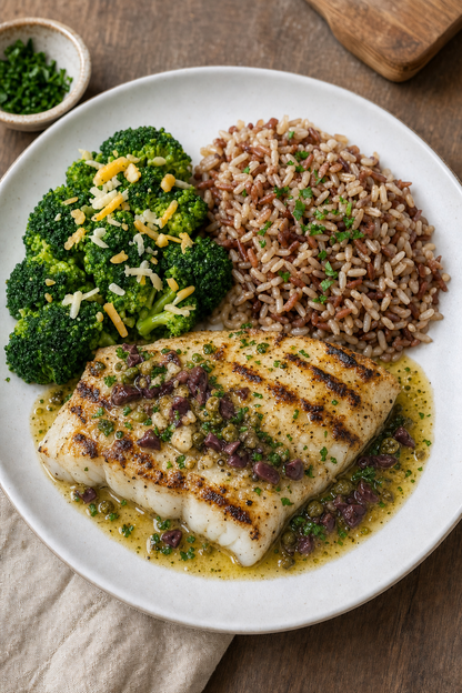 Grilled Cod with Olive Vinegar Sauce