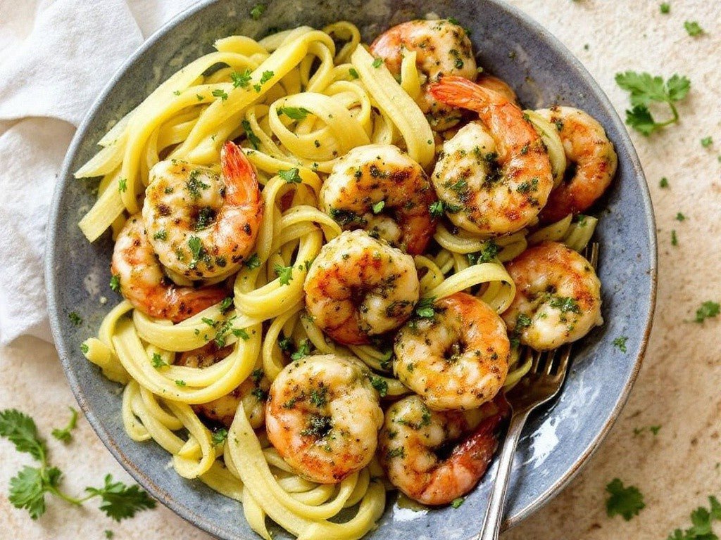 Creamy Pesto Shrimp Pasta (Low - Carb) - Mealthy