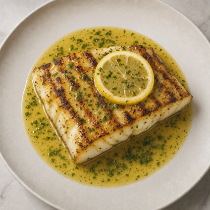 Grilled Cod with Lemon Butter Sauce