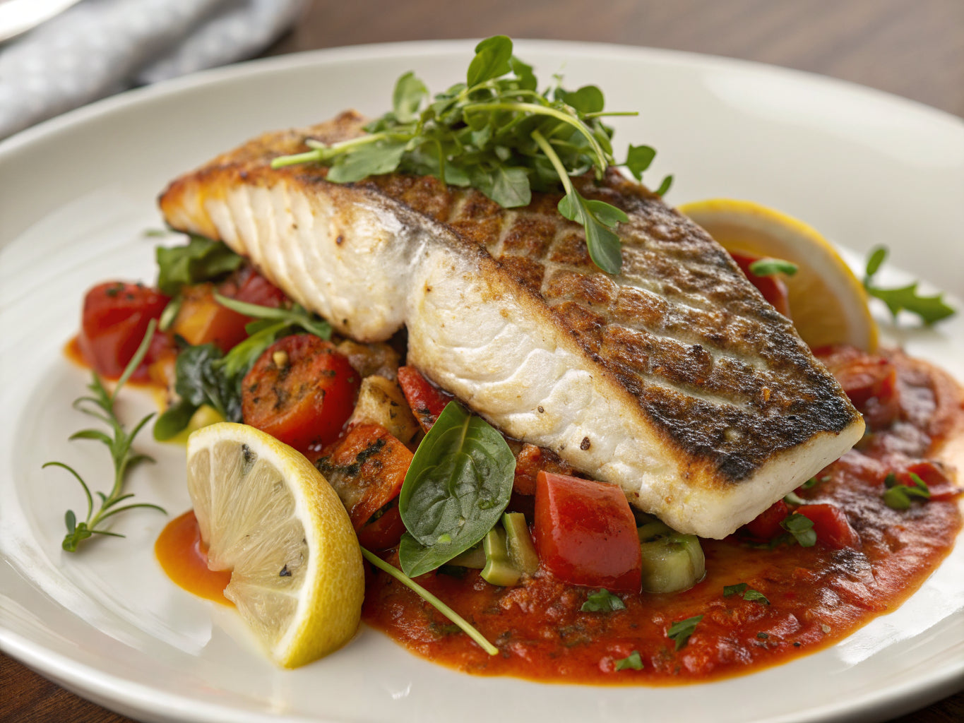 Grilled Barramundi with Spicy Tomato Sauce
