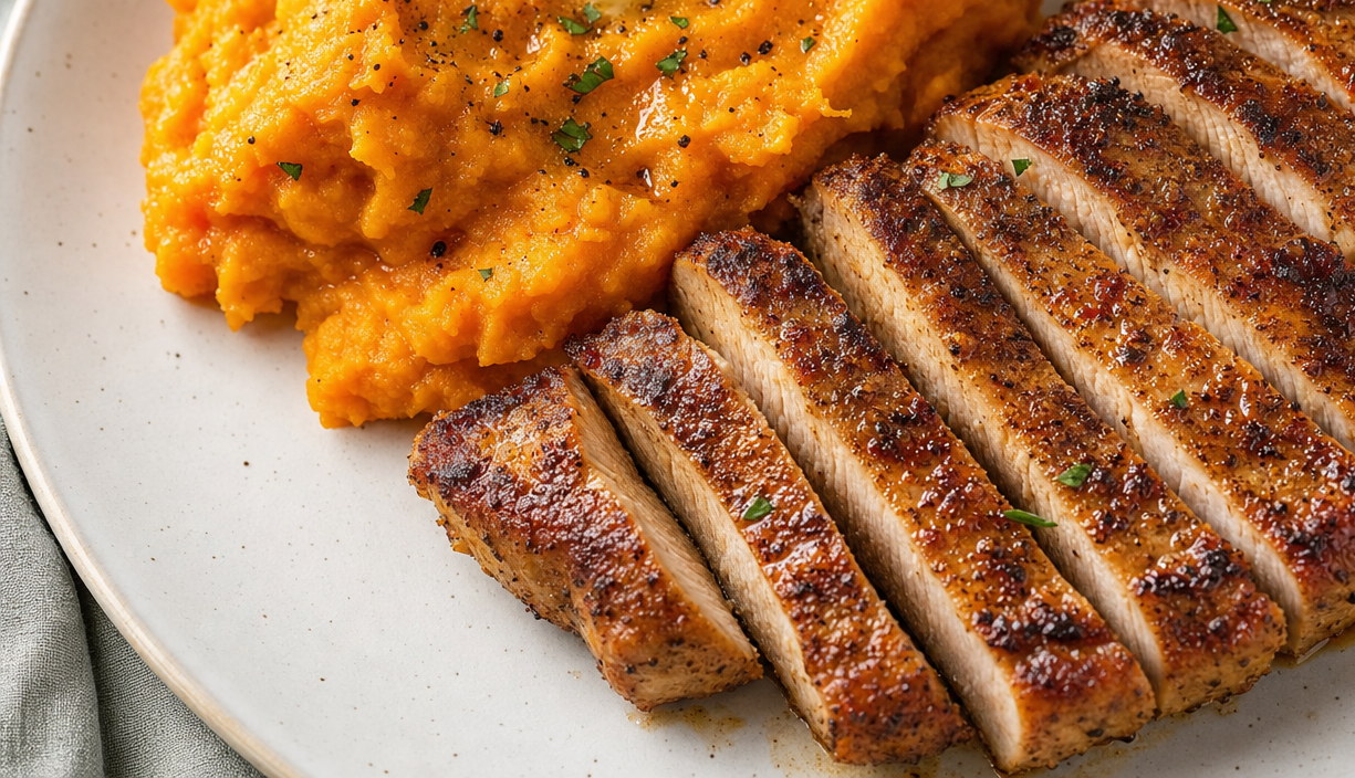 Spiced Pork Chops with Mashed Sweet Potatoes