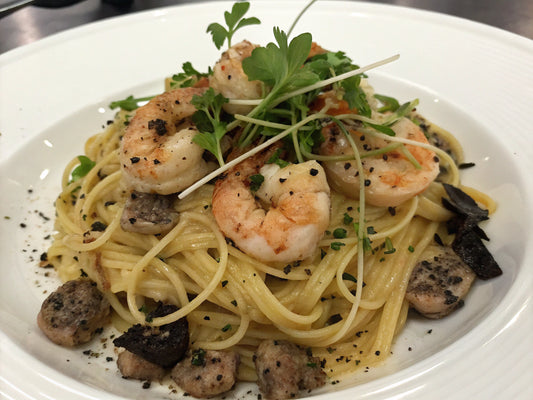 Shrimp Pasta with Black Truffle Sauce (Low-Carb)
