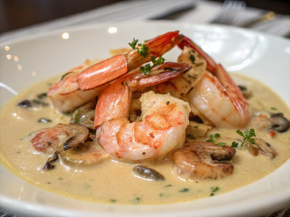 Stir-Fried Prawns with Porcini Cream Sauce